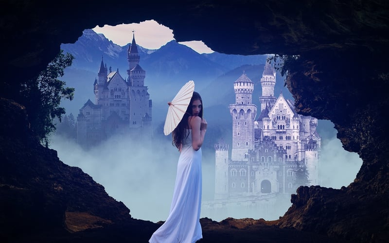 Fantasy landscape with castle and forest